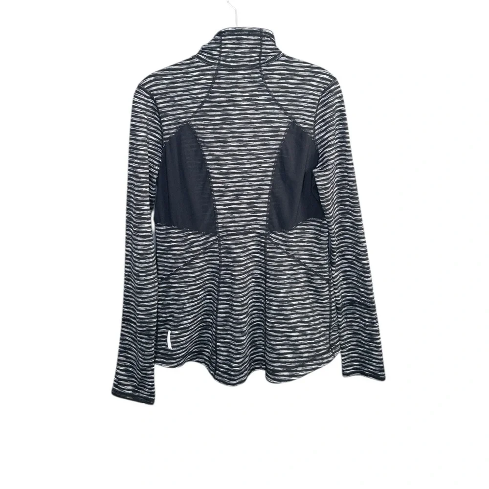 Zella Women’s L Stamina Jacket‎ Workout Athletic Black Grey Striped Mesh Fitted